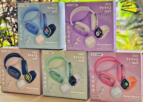 Oferta Combo K12: Smartwatch + Audífonos + Diadema Bluetooth + 7 Correas Intercambiables