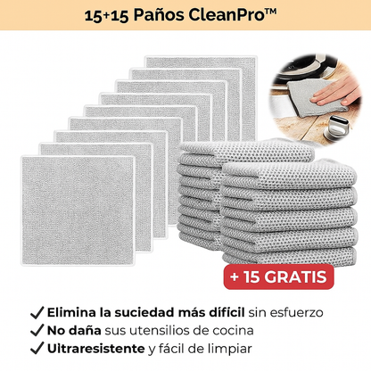 Paños de limpieza CleanPro – Pack de 15 + 15 GRATIS