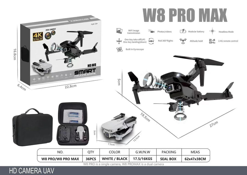 DRON FLYTEK W8 PRO — DOBLE CÁMARA 4K + MALETÍN PREMIUM GRATIS Y BATERÍA EXTRA