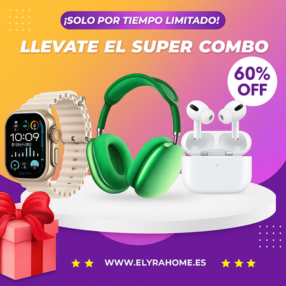 Oferta Combo K12: Smartwatch + Audífonos + Diadema Bluetooth + 7 Correas Intercambiables
