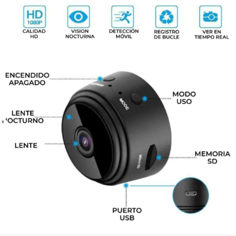 Mini Cámara A9 Wifi con Conexión Remota y Alta Definición 1080P